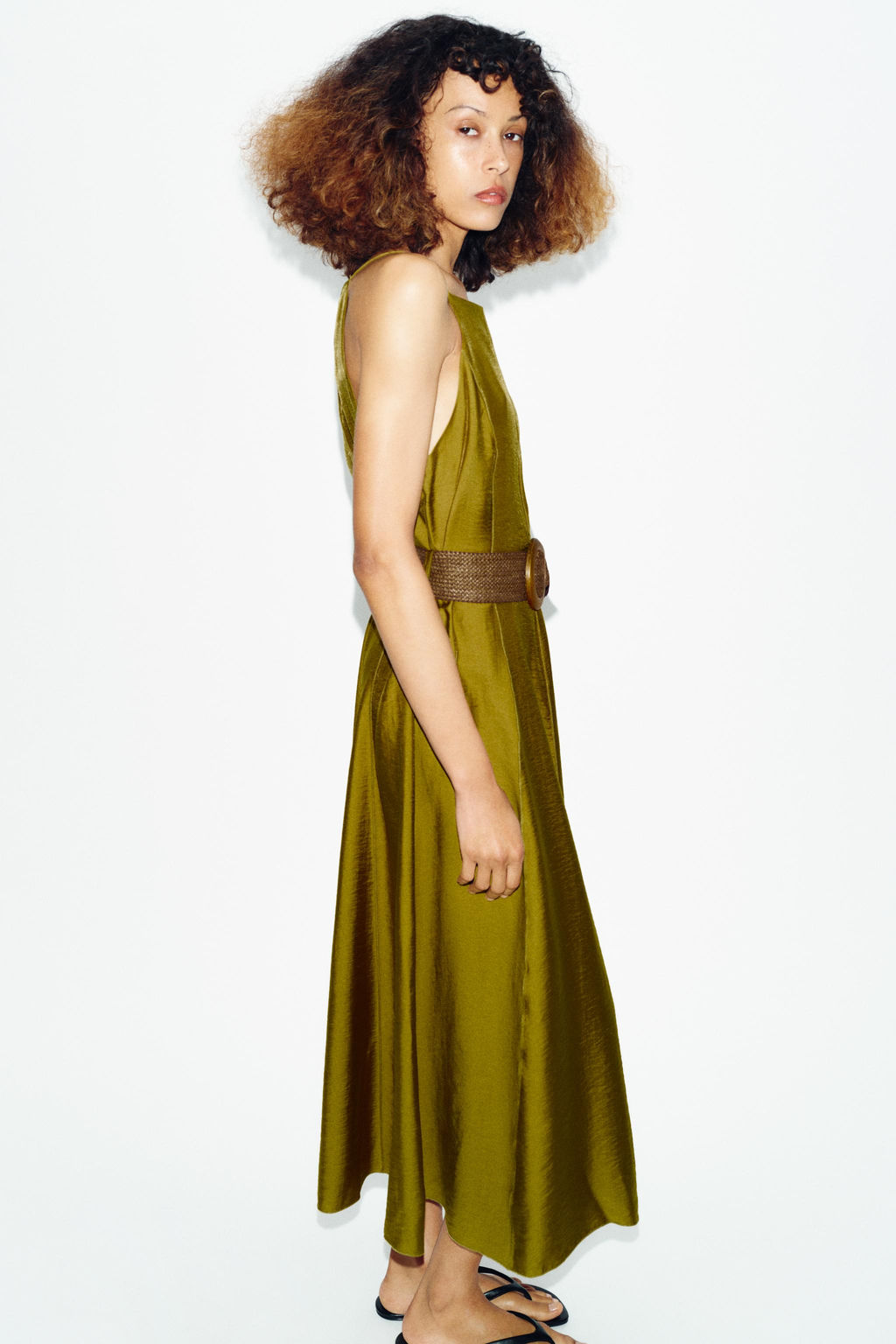 VESTIDO MIDI CINTUR?N / Khaki - Zara фото 5