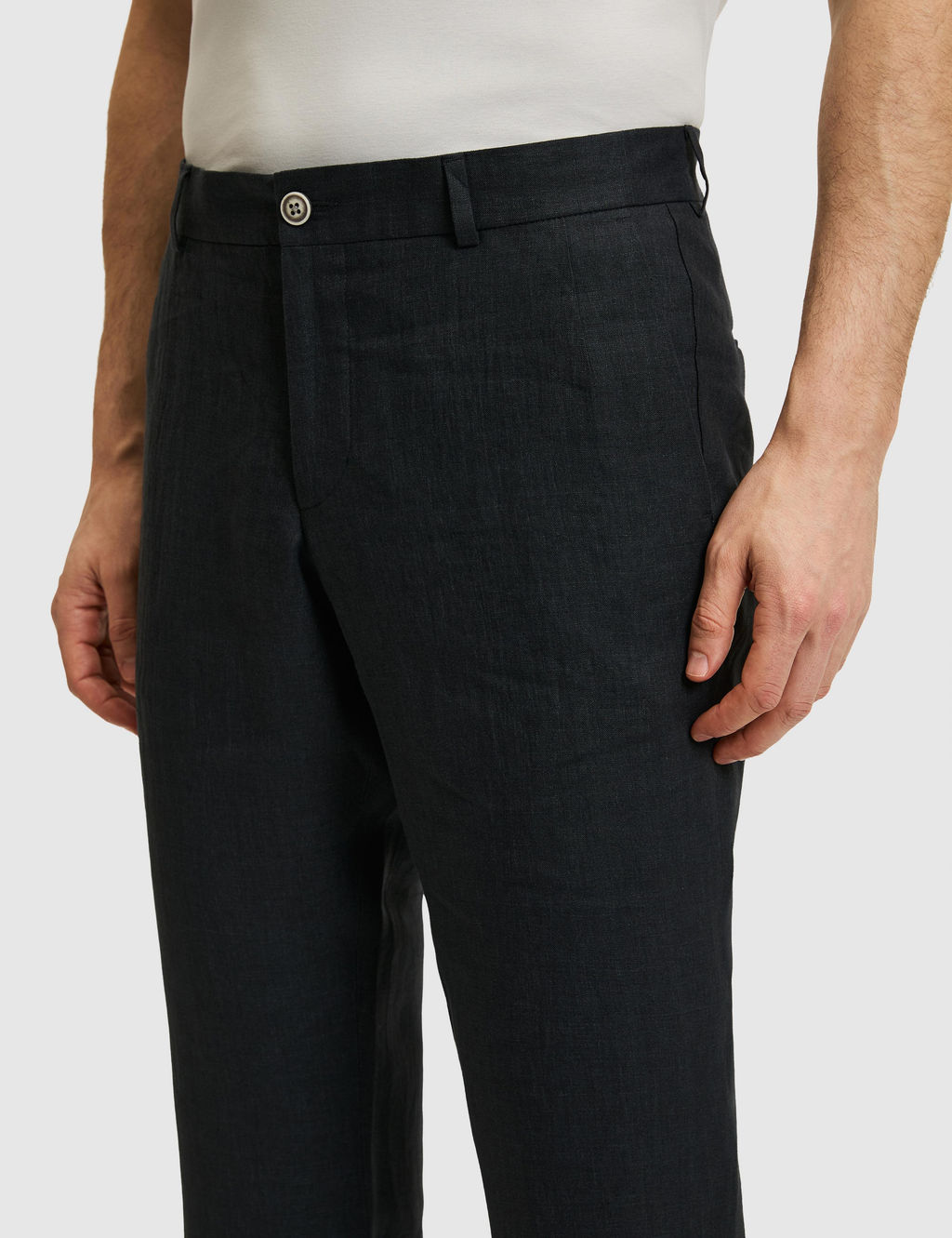 Siyah Slim Fit Beli Lastikli %100 Keten Pantolon