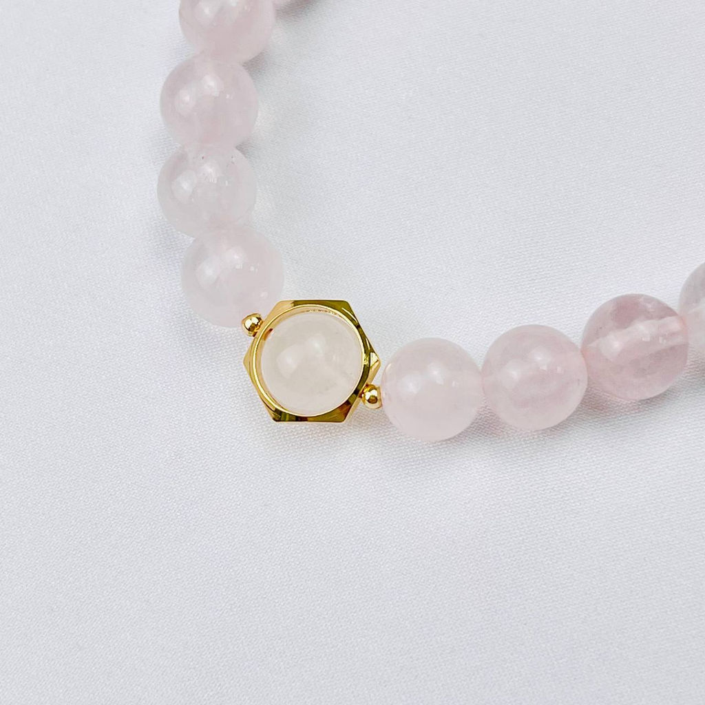 Браслет Розового кварца и Лунного камня 17 см