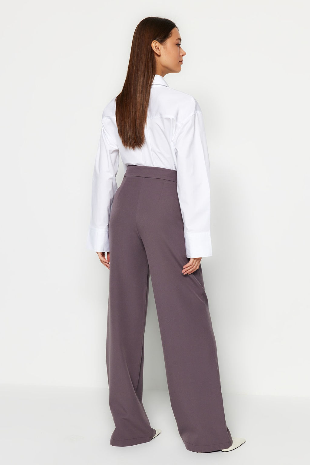 Antrasit Wide Leg/Genis Paca Dokuma Kumas Pantolon TWOAW22PL0139