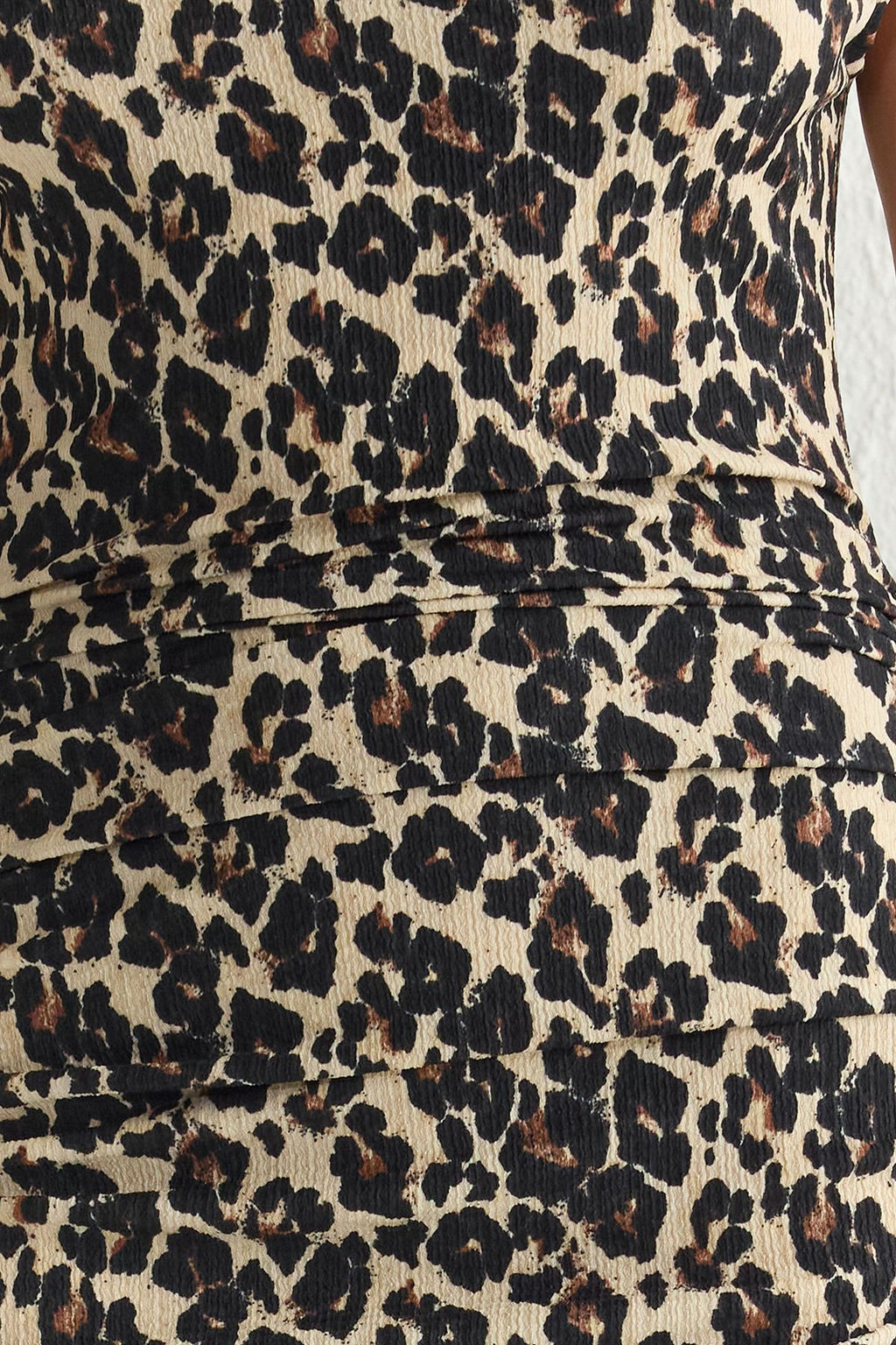 Cok Renkli Leopar Bask?l? Midi Abiye Gece Mezuniyet Elbisesi TPRSS25EL00117