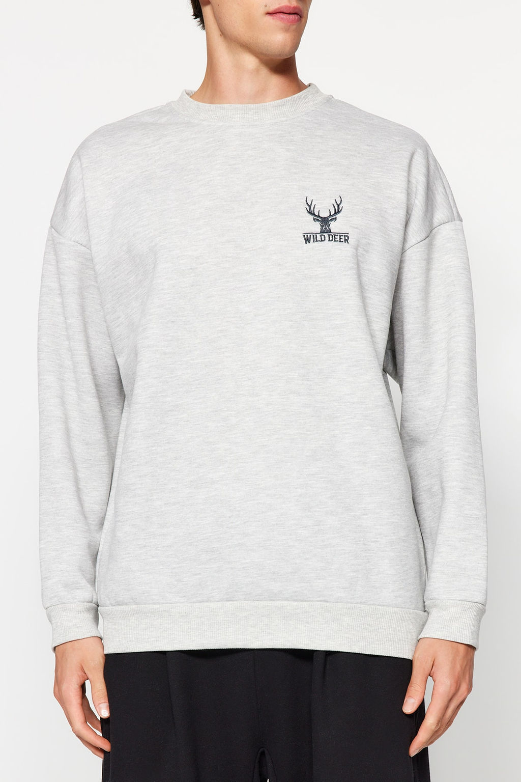 TRENDYOL MAN Antrasit Melanj Oversize/Genis Kesim Uzun Kol Hayvan Nak?sl? Sweatshirt TMNAW24SW00164 - Trendyolmilla фото 6