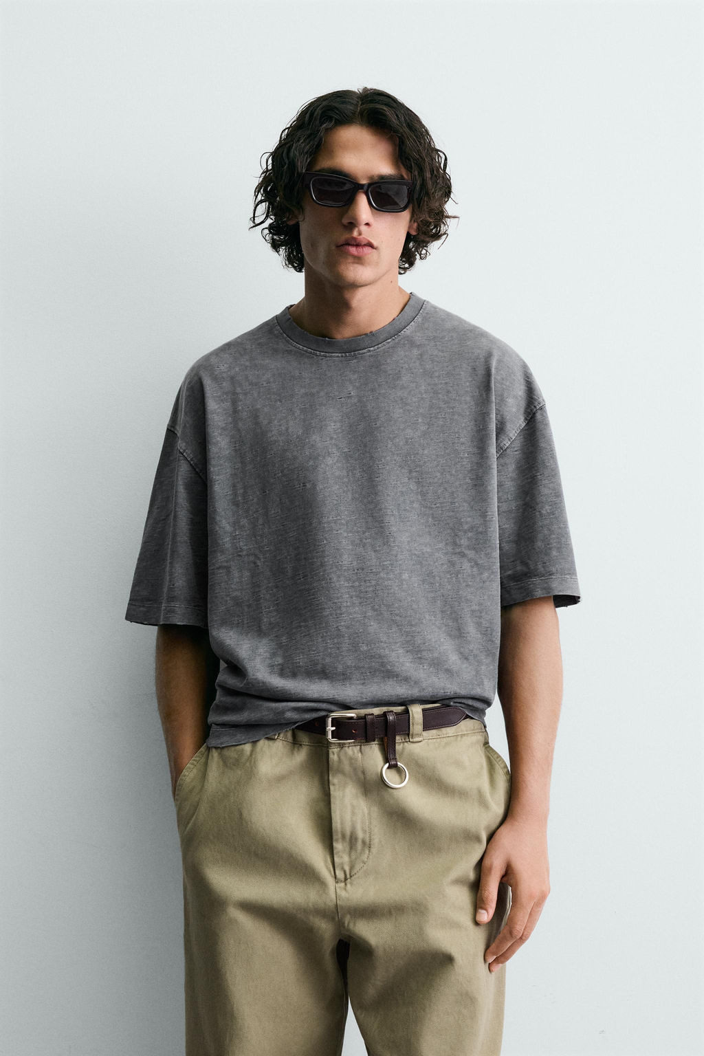 CAMISETA RELAXED FIT ESTRUCTURA FLAM? LAVADO / Antracita oscuro - Zara фото 2