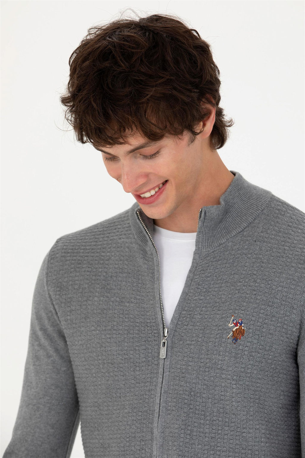 U. S. Polo Assn / Мужской серый меланжевый базовый трикотажный кардиган - U.s. polo assn фото 2