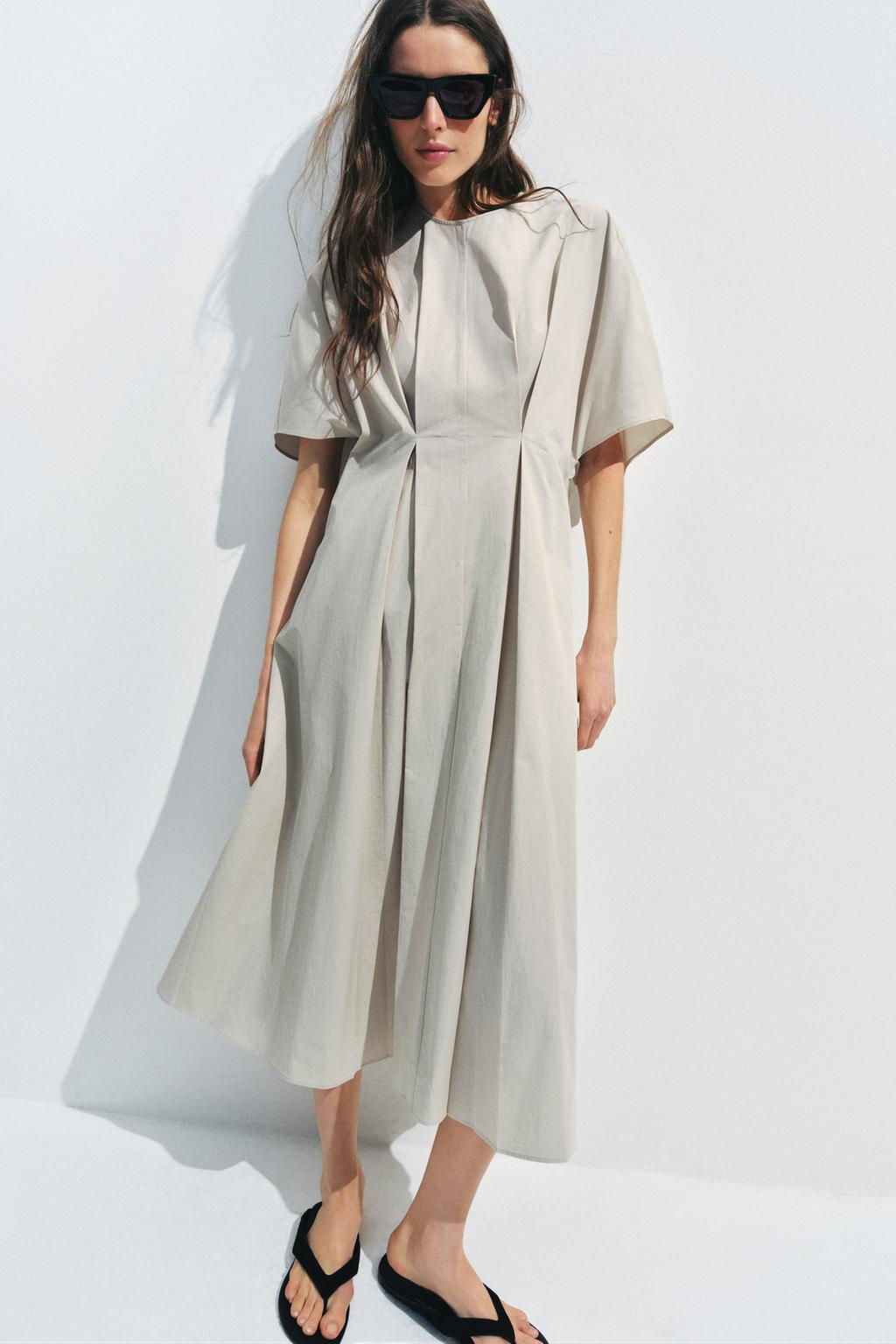 VESTIDO POPEL?N PLIEGUES ZW COLLECTION / Gris claro - Zara фото 8