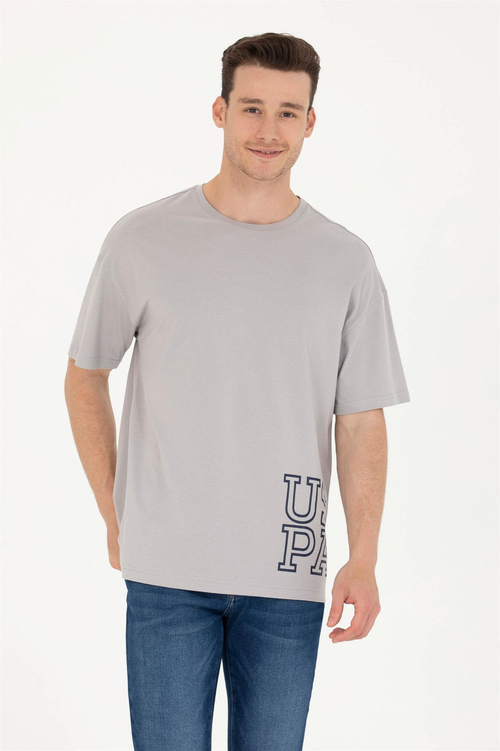 Мужская серая футболка оверсайз с круглым вырезом Неожиданная скидка в корзине - U.s. polo assn фото 3