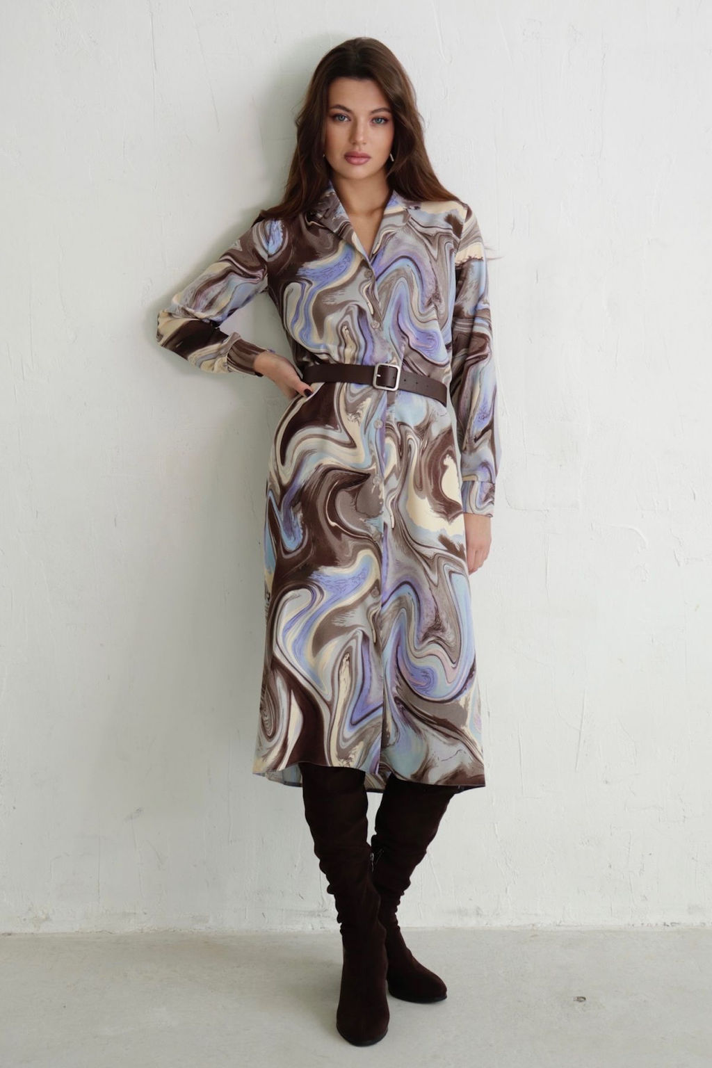 Платье-рубашка с английским воротником принт - Martichelli фото 31