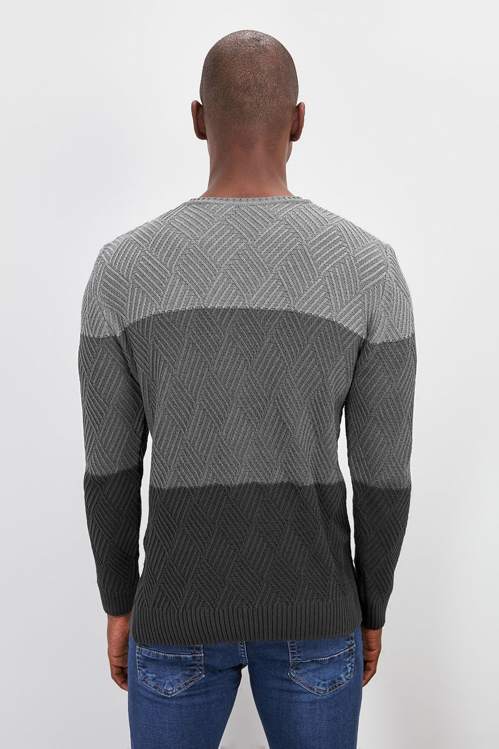 TRENDYOL MAN Indigo Regular Bisiklet Yaka Renk Bloklu Kazak TMNAW20LS0026 - Trendyolmilla фото 17