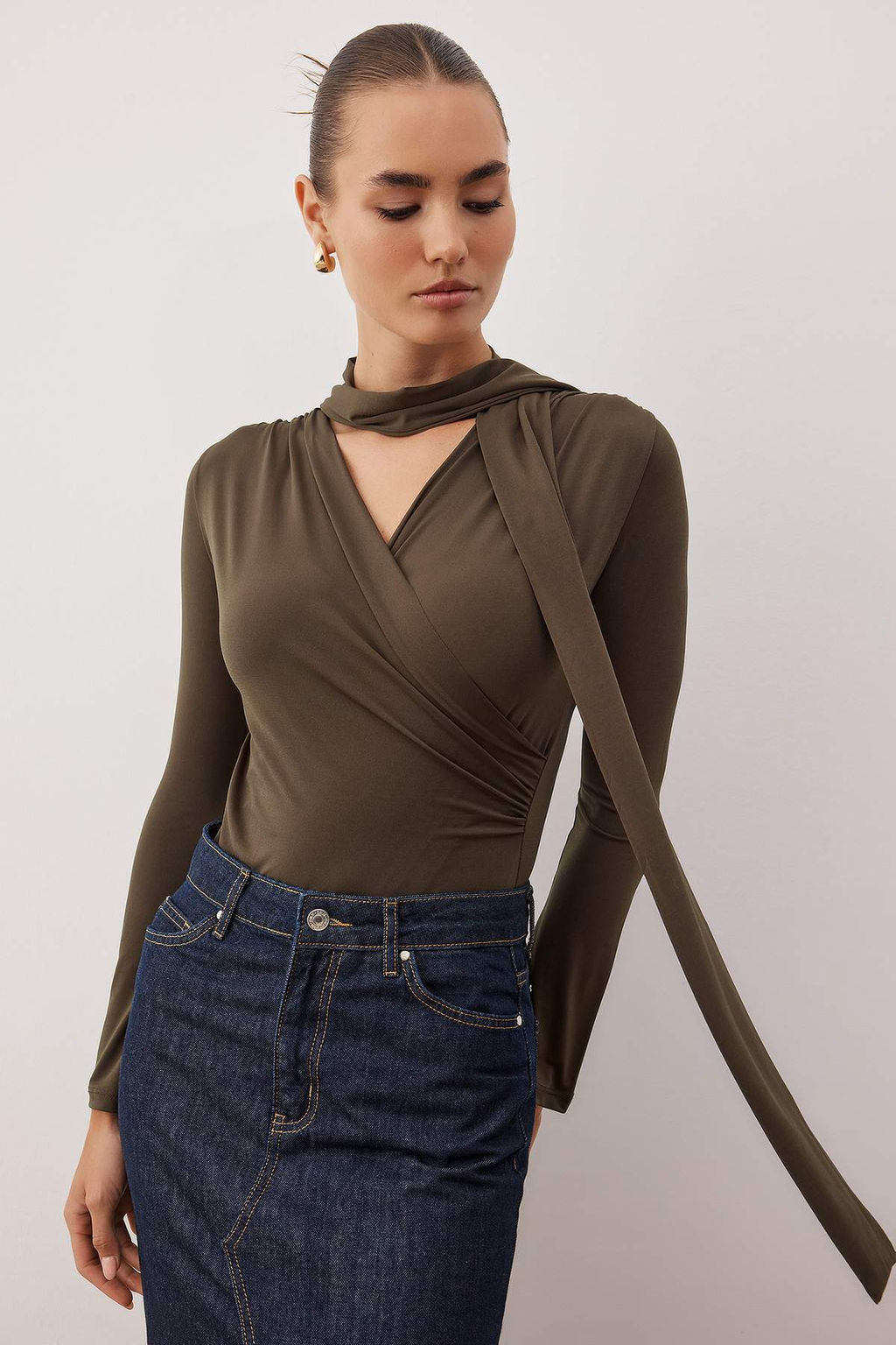 Haki Sal Detayl? Fitted/Vucuda Oturan C?tc?tl? Esnek Orme Body TWOAW26BD00007