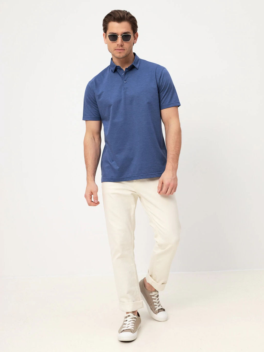 Джемпер мужской с воротником поло короткий рукав GREG G144-PM124T-LT1631 (синий)