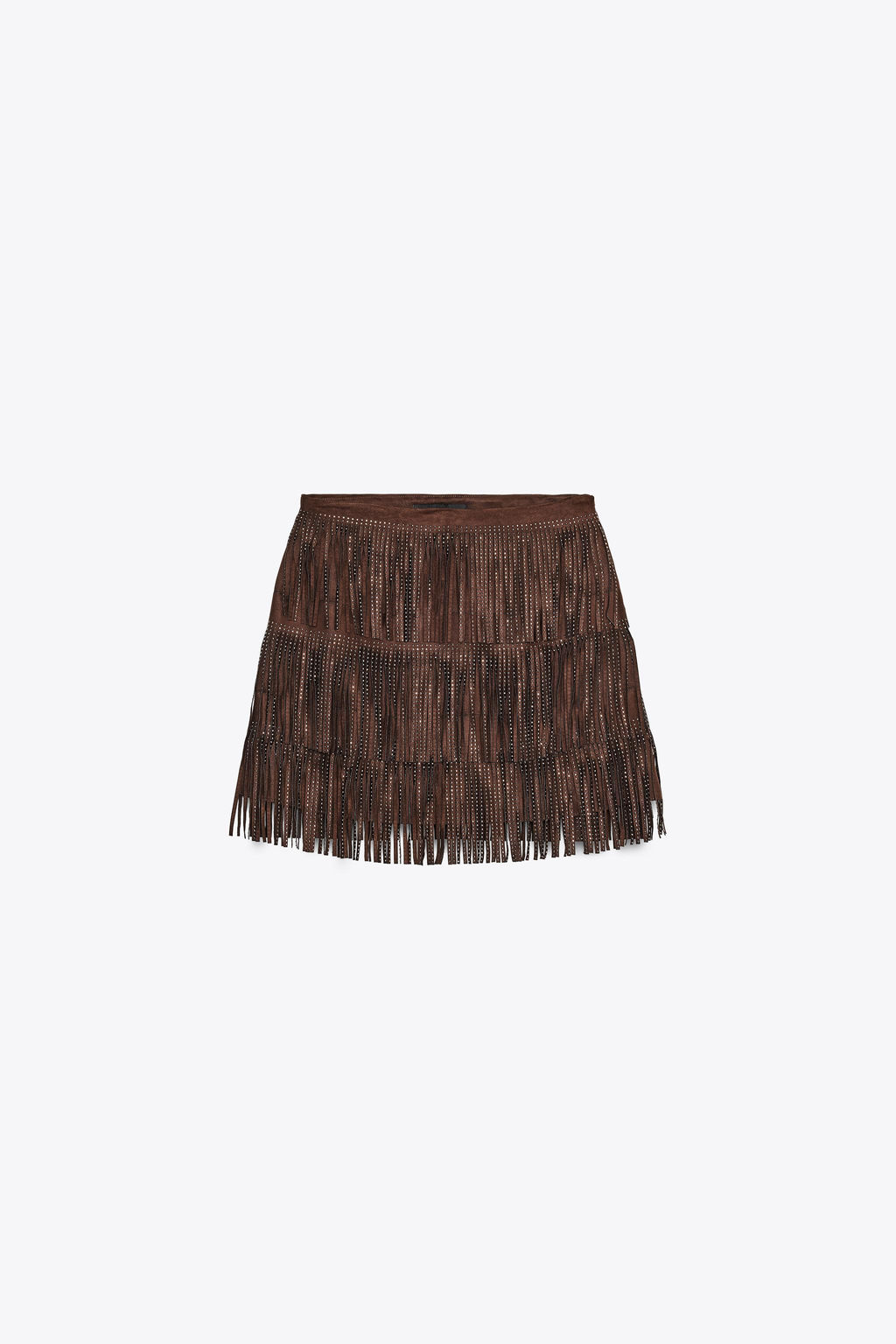 SHIMMERING FAUX SUEDE FRINGED SKIRT