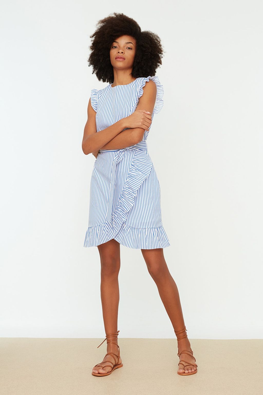 Mavi Kusakl? A Kesim Cizgili Mini Dokuma Elbise TWOSS21EL1290