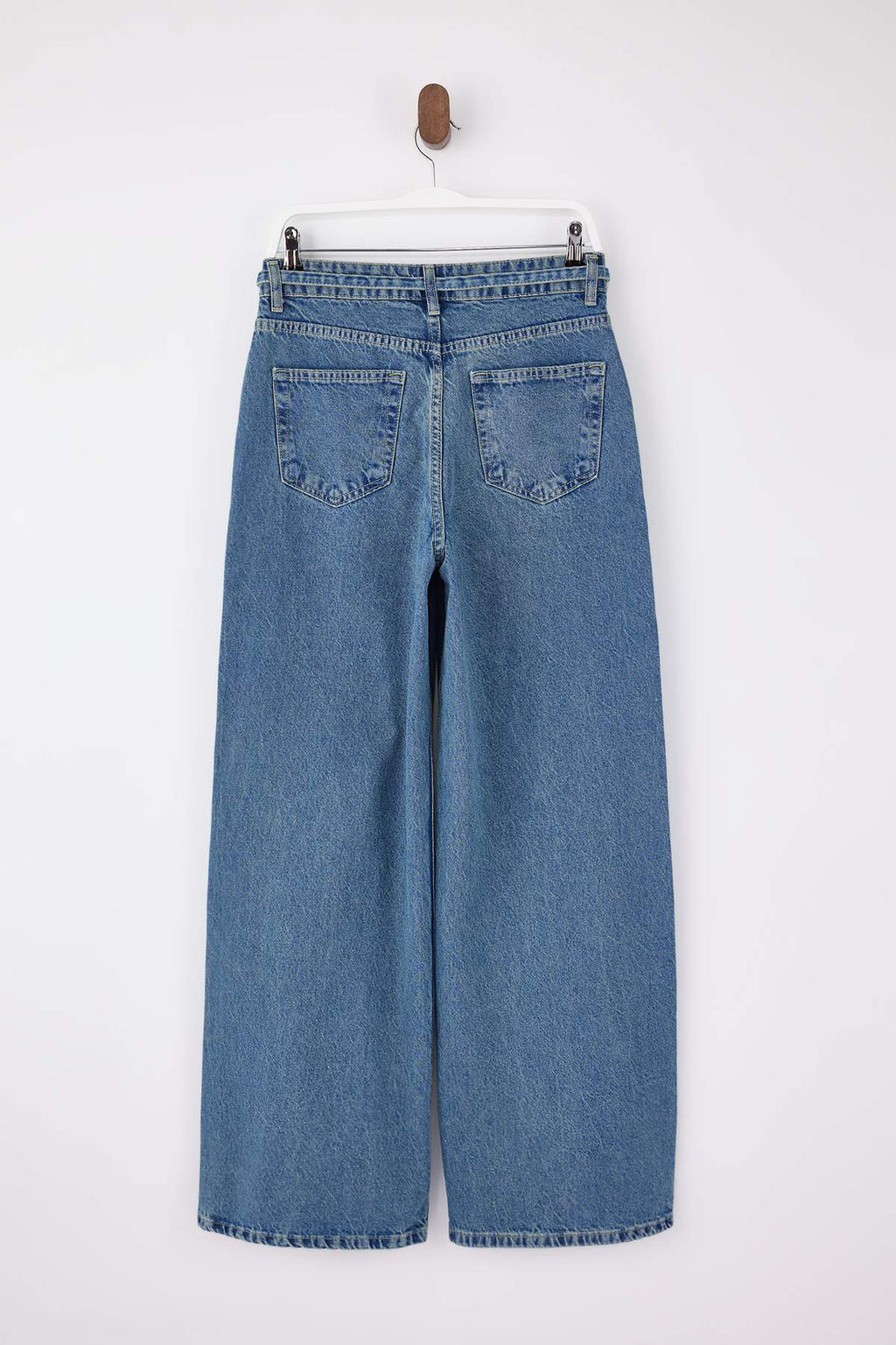 Mavi Kemerli Yuksek Bel Genis Paca Wide Leg %100 Pamuk Jeans TWOSS26JE00085 - Trendyolmilla фото 3
