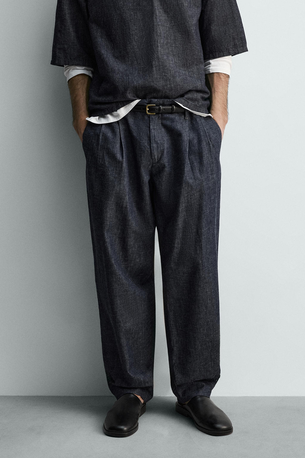 PANTAL?N BALLOON FIT PLIEGUES / Azul / ?ndigo - Zara фото 3