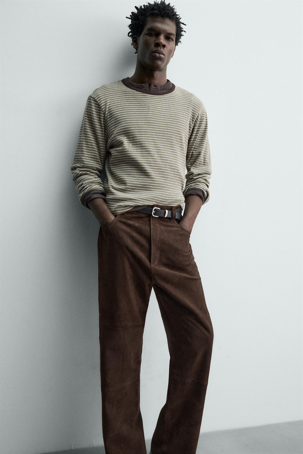 PANTAL?N STRAIGHT FIT PIEL ANTE / Marr?n oscuro - Zara фото 6