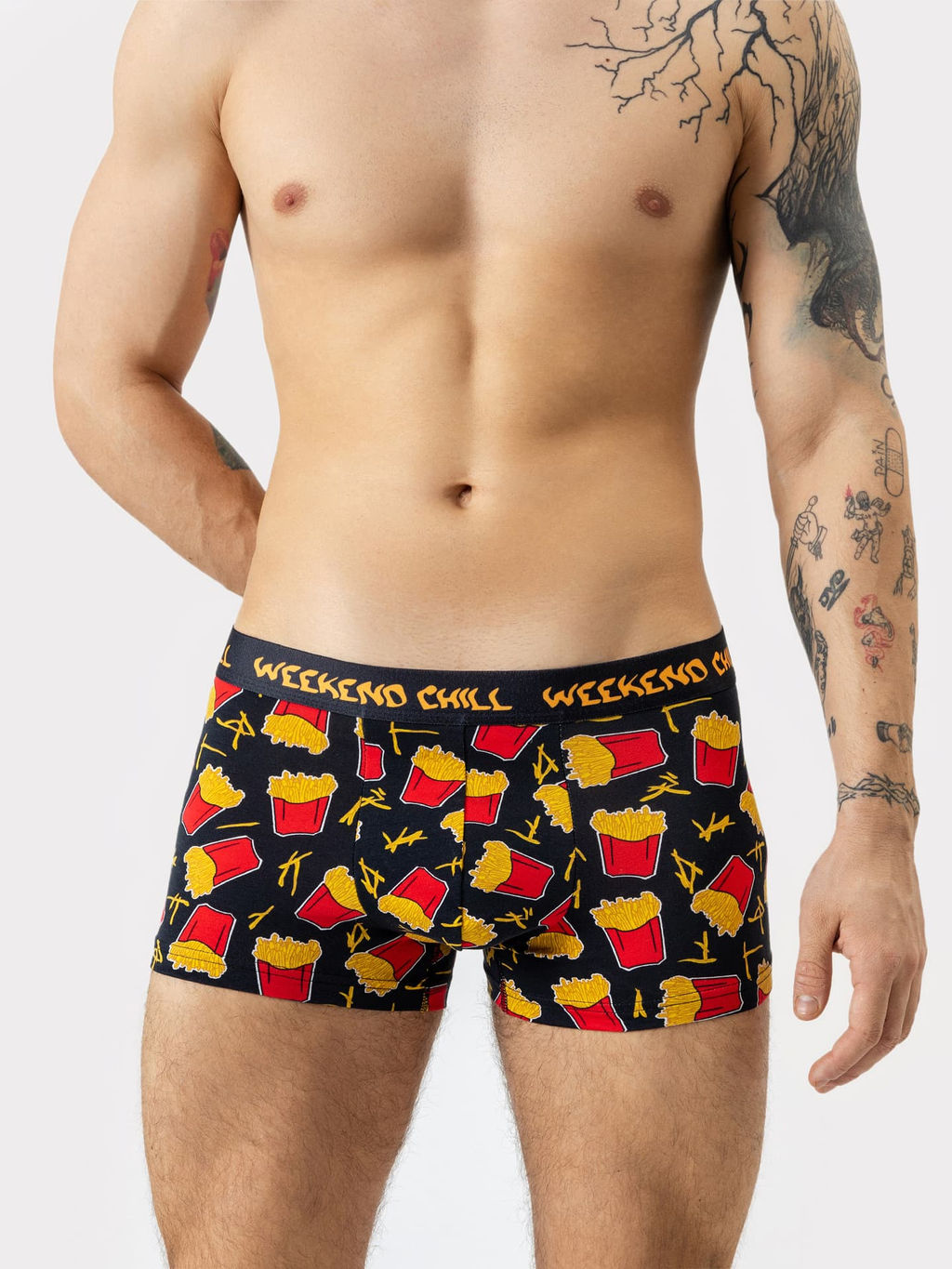 Набор мужских трусов-боксеров (2 шт.) в черно-оранжевых оттенках с принтом картошка на черном +черный 411124-2 - Mark formelle фото 3