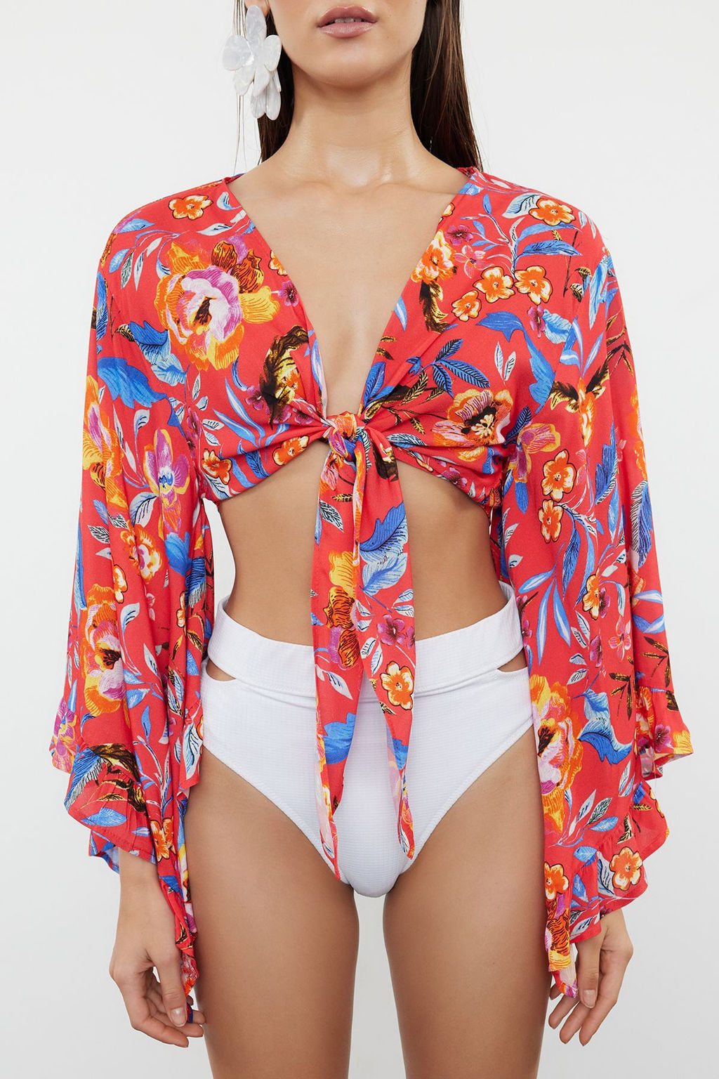 Cicek Desenli Crop Dokuma Baglamal? Plaj Bluz TBESS24BZ00012 - Trendyolmilla фото 3