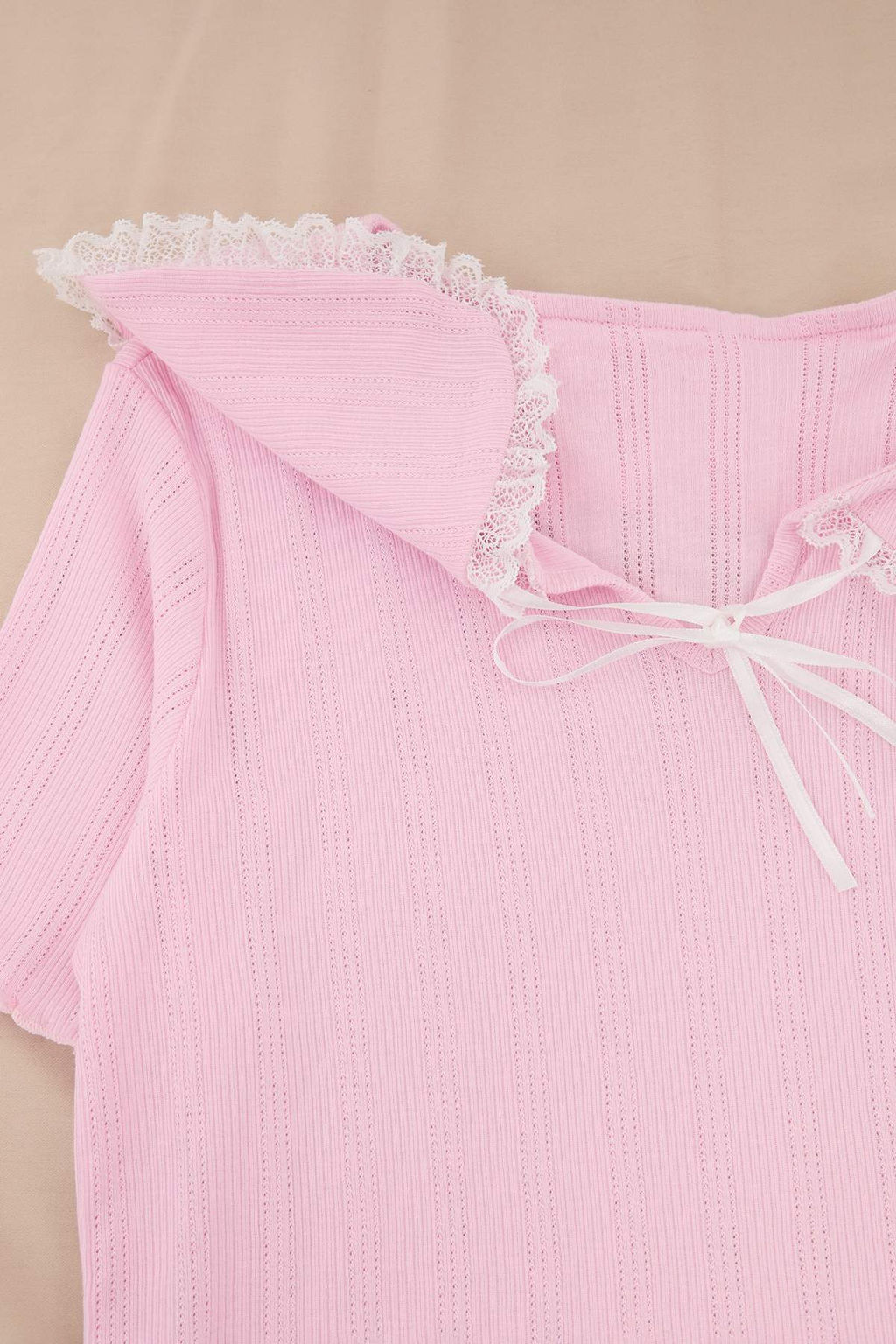 Pembe %100 Pamuklu Yaka Detayl_ Fitilli/Pointel _rme Pijama Tak_m_ THMSS26PT00253 - Trendyolmilla фото 7