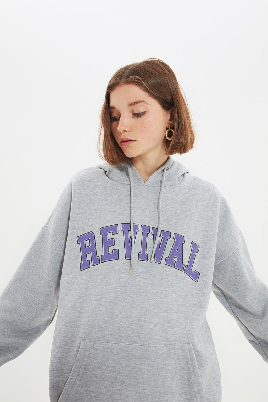 TRENDYOL MAN Kiremit Oversize/Genis Kesim Kapusonlu Ici Polar/S?cak Tutan Pamuk Unisex Sweatshirt TMNAW22SW1462