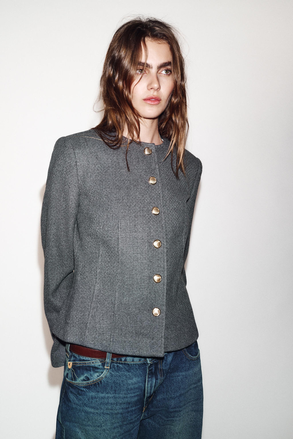 BLAZER ENTALLADA CUELLO REDONDO / Gris - Zara фото 2