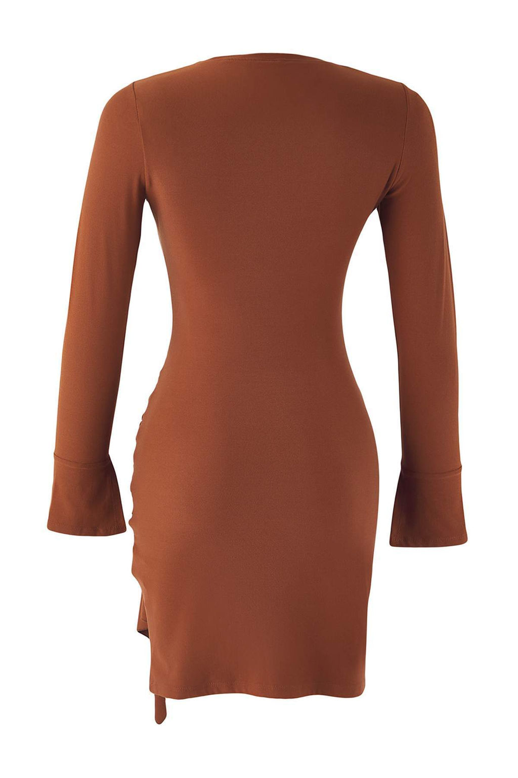 Koyu Kahverengi Buzgu/Drape Detayl? Bodycon Mini Yumusak Kumasl? Esnek Orme Elbise TWOAW26EL00139 - Trendyolmilla фото 2