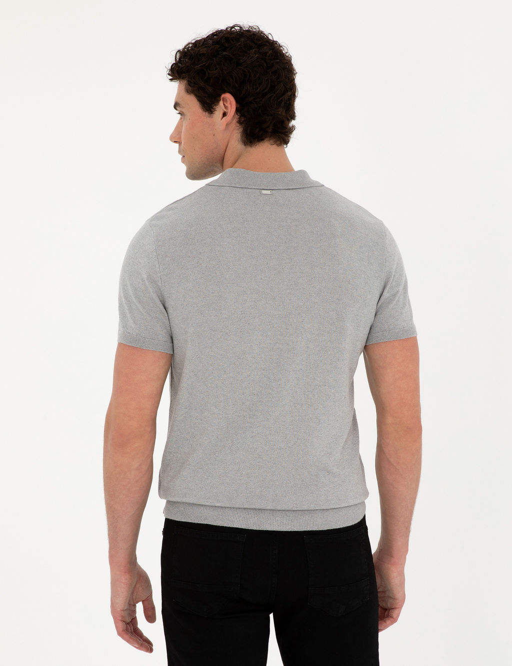 A__k Gri Slim Fit D__meli Polo Yaka Keten Kar___ml_ Triko Ti__rt