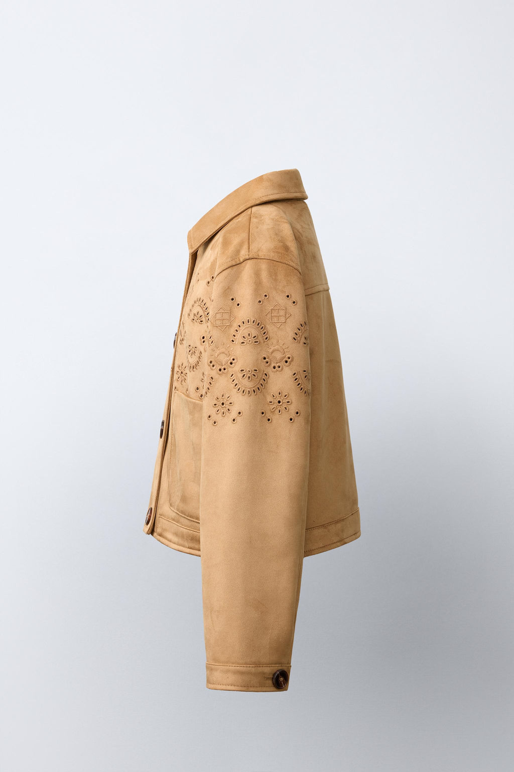 CHAQUETA EFECTO ANTE BORDADOS / Tostado - Zara фото 4