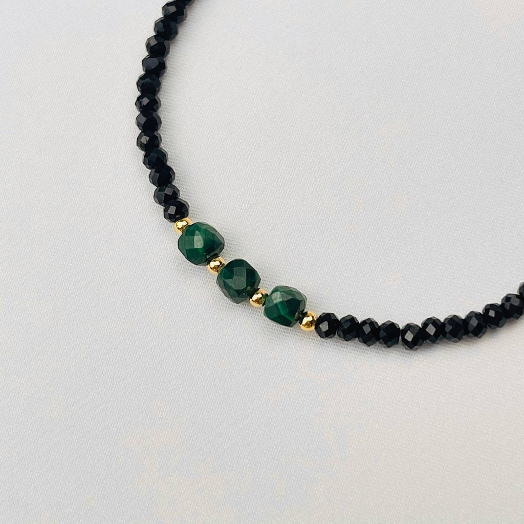 Баслет из черной Шпинели и Малахита 18,5 см + - Радуга самоцветов фото 2