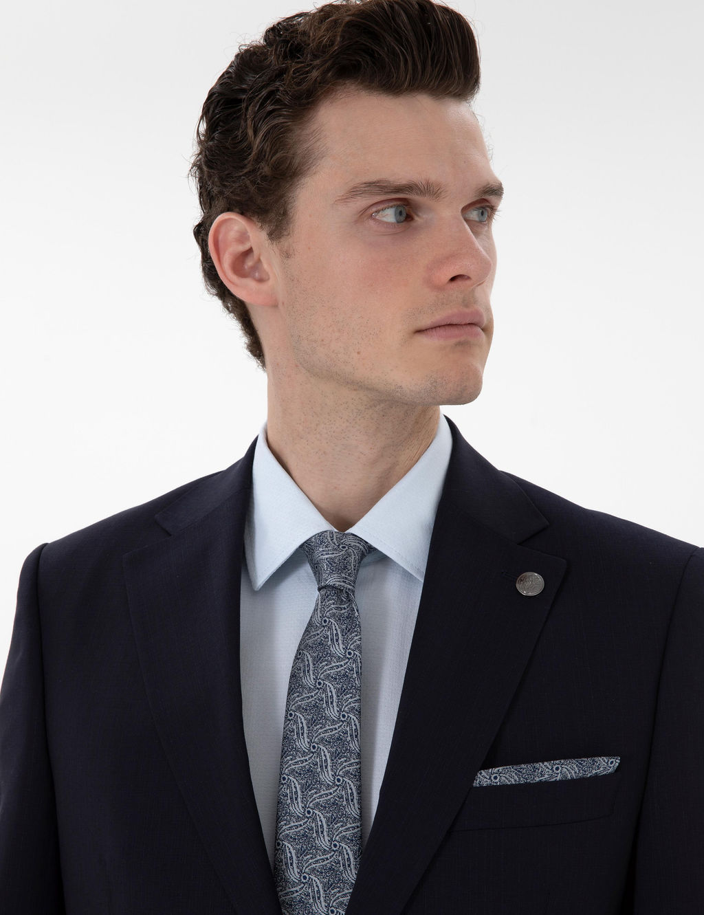 Lacivert Slim Fit Y_n Tak_m Elbise