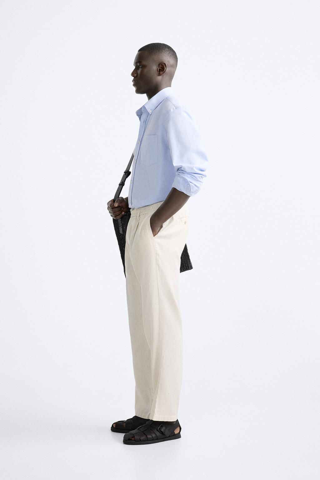 PLEATED COTTON - LINEN TROUSERS - Zara фото 4