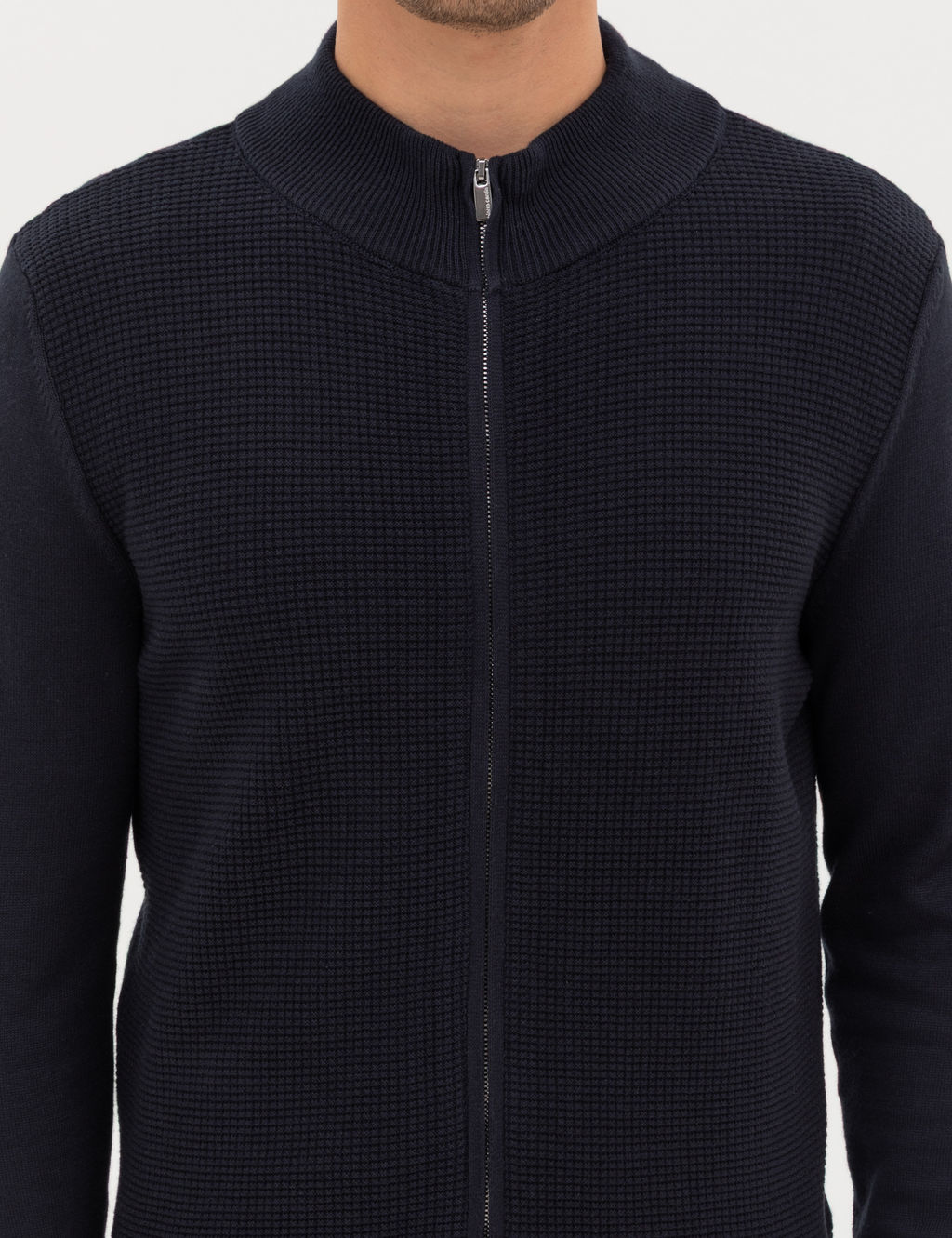 Lacivert Slim Fit Fermuarl_ Triko H_rka