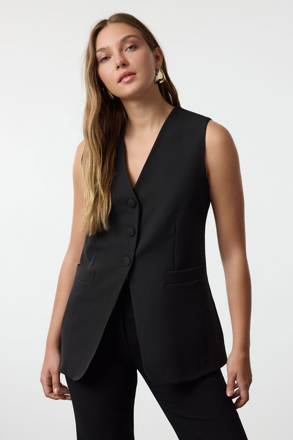 Siyah Fitted Dokuma Yelek TWOAW25YE00054 - Trendyolmilla фото 2