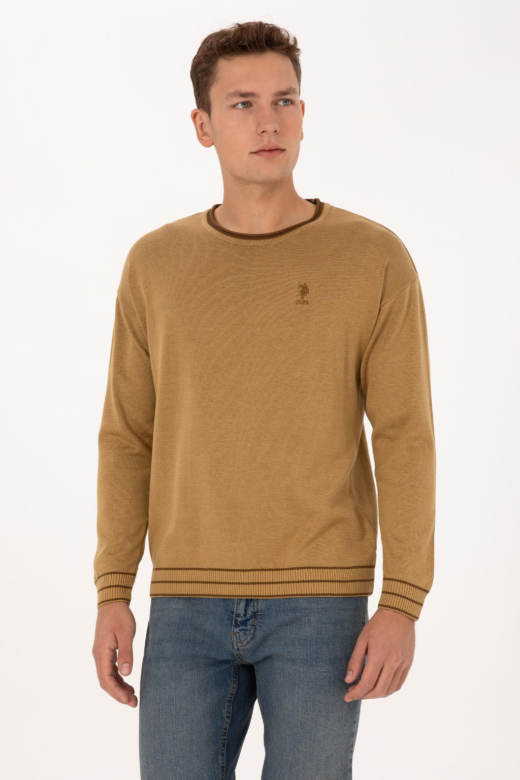 Erkek Comfort Fit Bisiklet Yaka Hardal Kazak - U.s. polo assn фото 3