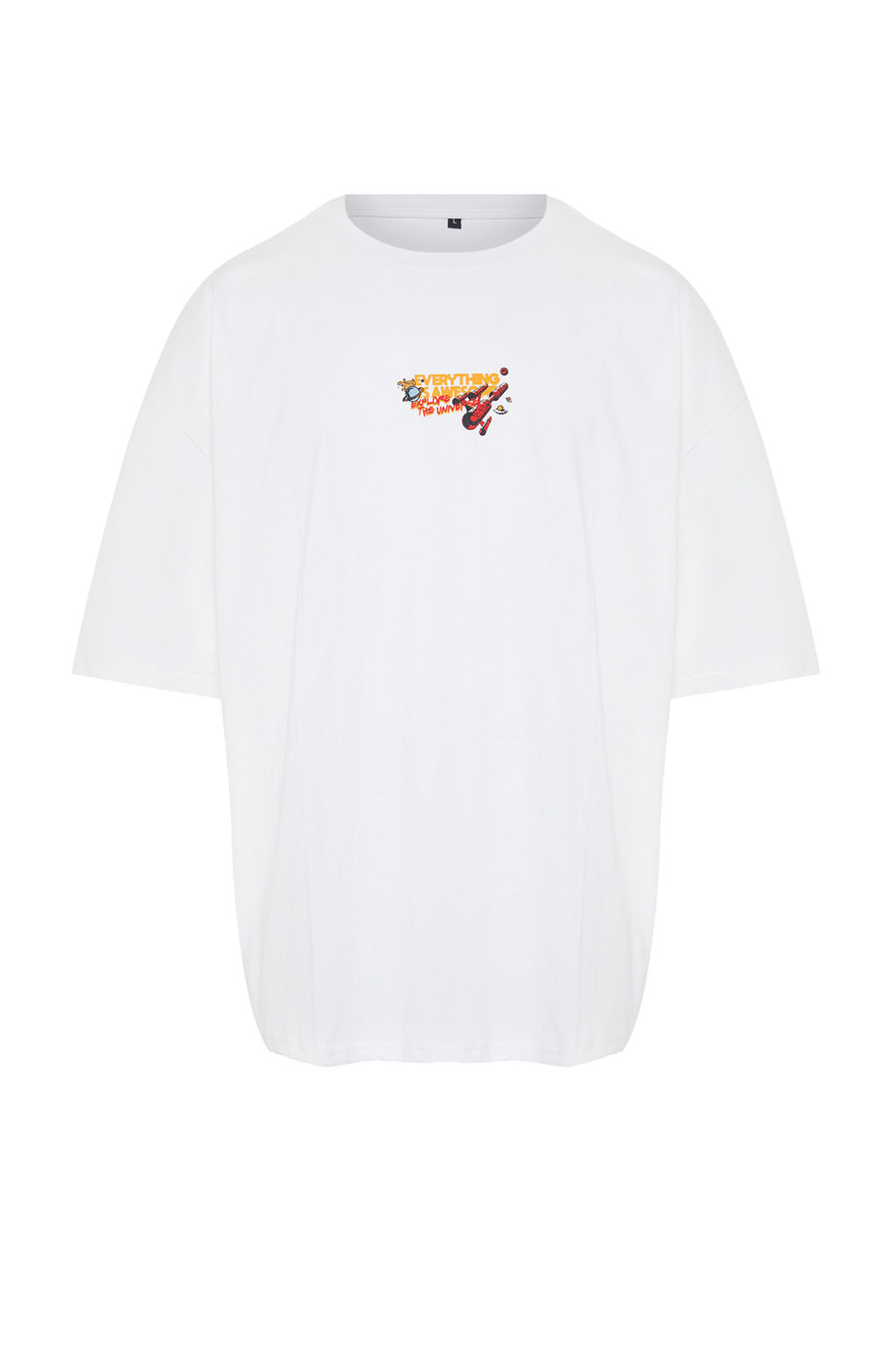 TRENDYOL MAN Beyaz Oversize/Genis Kesim Uzay Bask?l? %100 Pamuklu T-Shirt TMNSS24TS00085 - Trendyolmilla фото 7