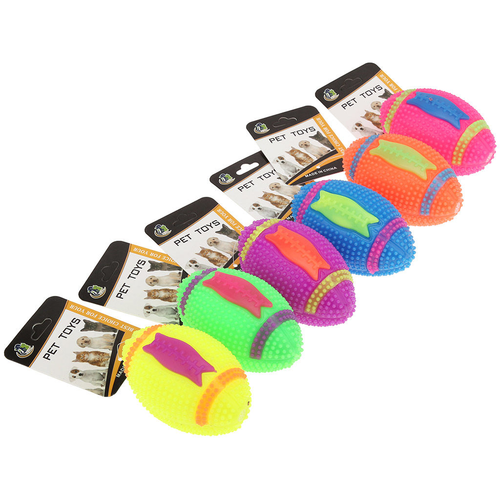 Пэт тойс (Pet toys) Игрушка для собаки Регби массажный 10х6см h6см, ПВХ, с пищалкой, светящаяся, на картоне, цветная, цвета в ассортименте: зеленый, желтый, коралловый, фуксия, синий, фиолетовый (Китай)  фото 3