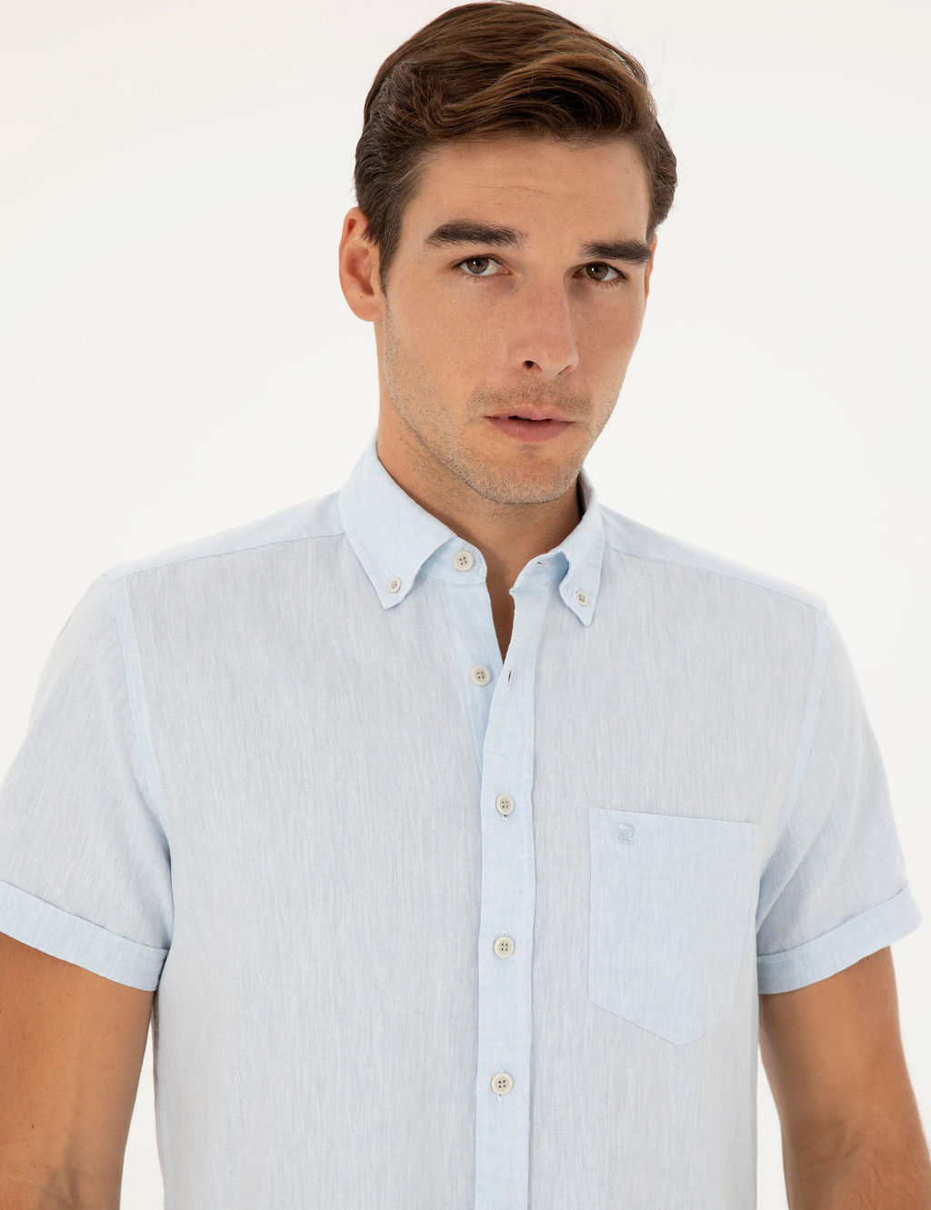 Рубашка Pierre Cardin Regular Fit светло-голубая с льном
