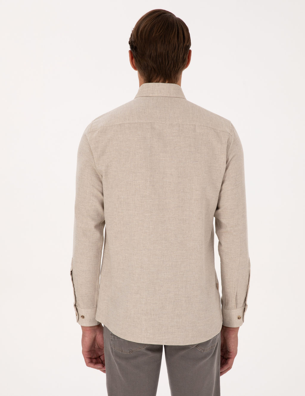 Bej Slim Fit Dokulu Uzun Kollu G_mlek