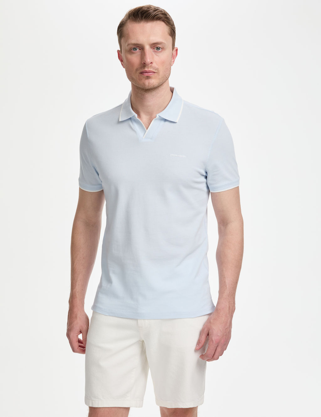 A__k Mavi Slim Fit %100 Pamuk Apa_ Yaka Ti__rt