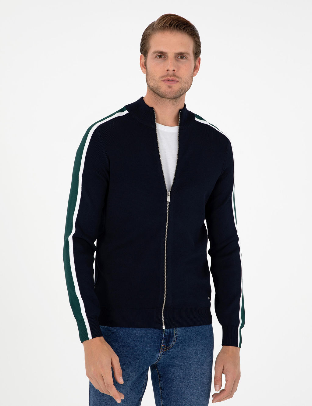 Lacivert Slim Fit Y_n Kar___ml_ Fermuarl_ Triko H_rka - Pierre cardin фото 3