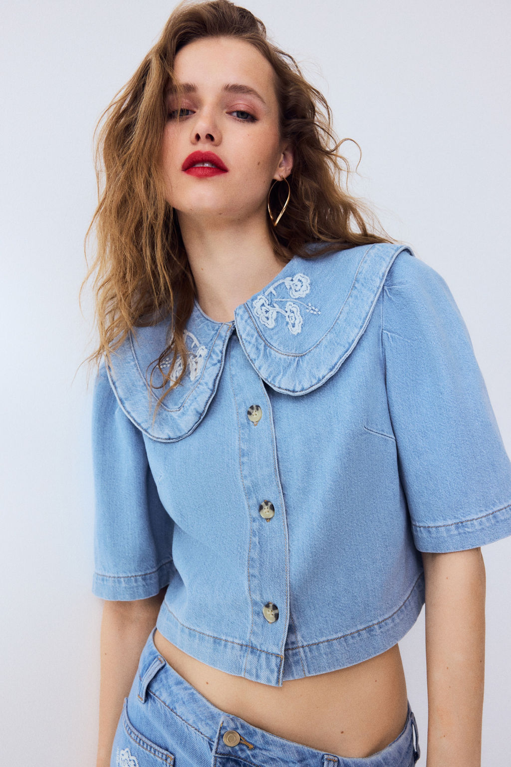 Blusa denim con cuello Peter Pan - H&m фото 5