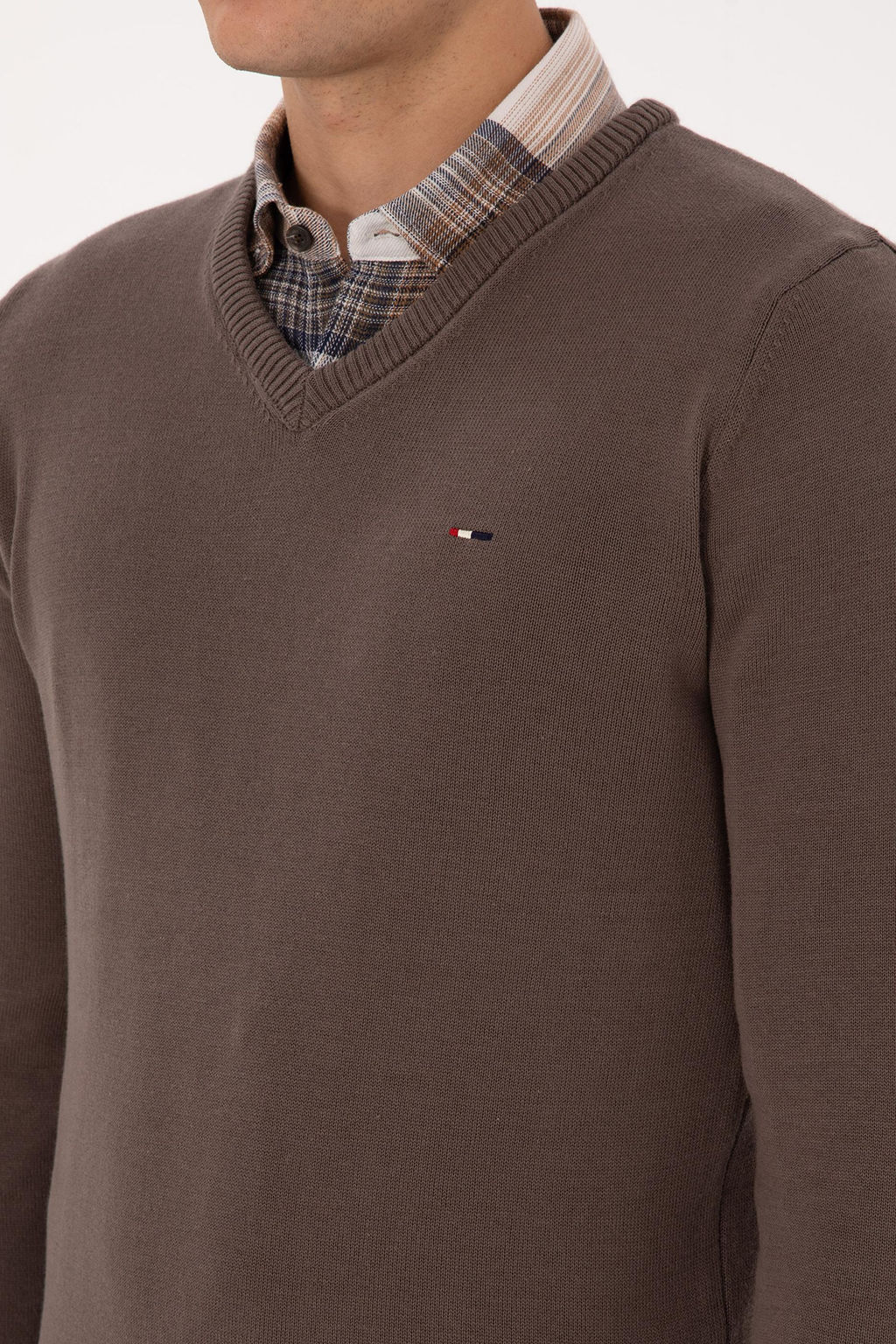 Erkek Slim Fit V Yaka Vizon Basic Kazak - U.s. polo assn фото 7
