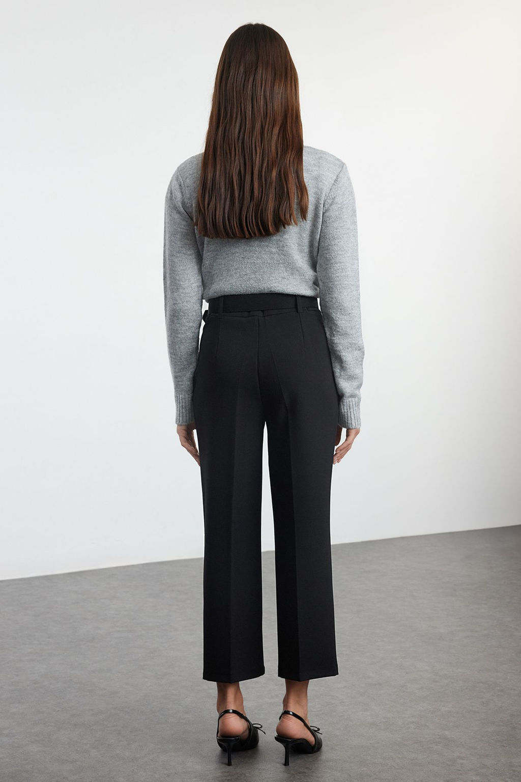 TRENDYOLMILLA Siyah Kemerli Bilek Boy Dokuma Kumas Pantolon TWOAW25PL00043 фото 5