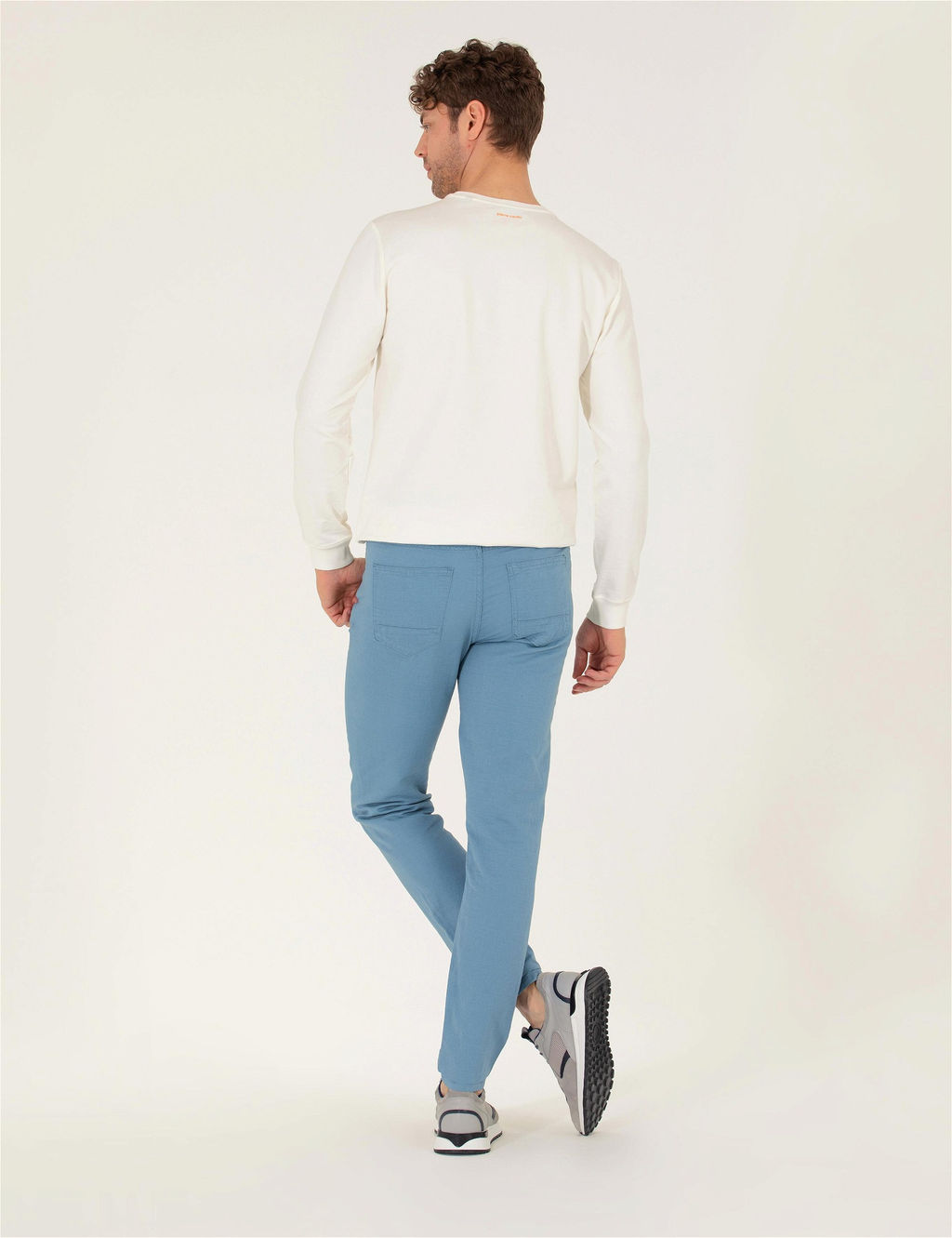 Koyu Mavi Slim Fit Keten Kar___ml_ Kanvas Pantolon