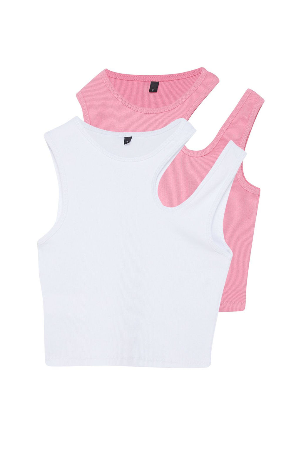 Trendyolmilla Siyah-Beyaz 2li Paket Cut Out Detayl? Fitted Crop Fitilli Esnek Orme Atlet TWOSS23AL00006  фото 17