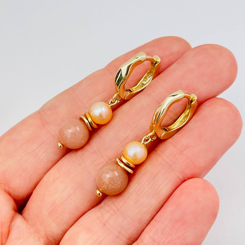 Серьги двойные из Лунного камня и Жемчуга