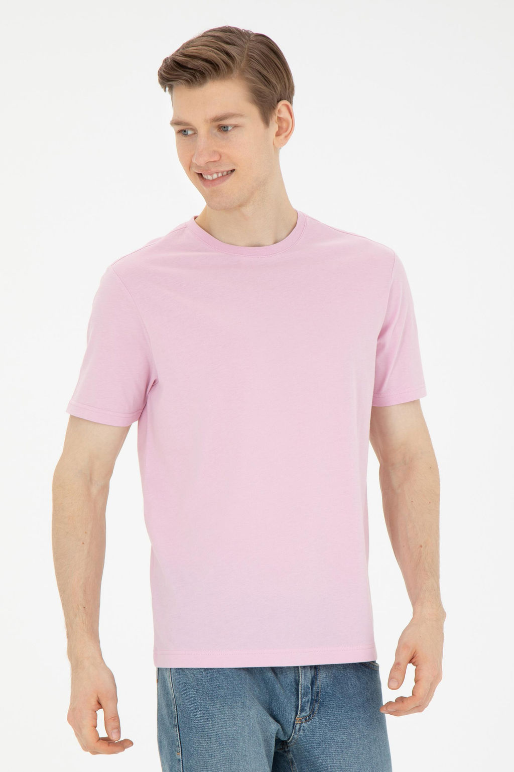 Erkek Regular Fit Bisiklet Yaka Pembe Basic Ti__rt