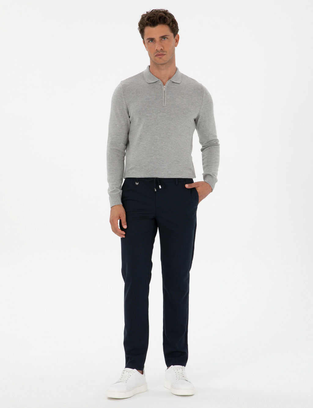 Gri Melanj Slim Fit Polo Yaka Fermuarl_ Basic Triko Kazak - Pierre cardin фото 4