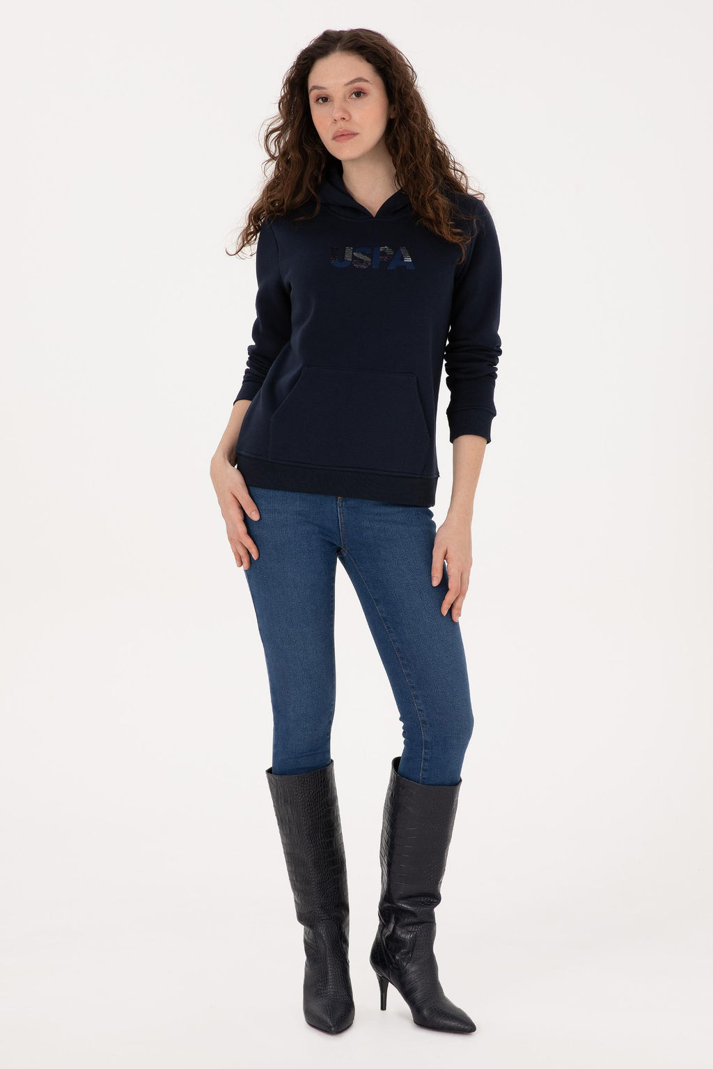 Kad_n Lacivert Kap__onlu Basic Sweatshirt - U.s. polo assn фото 4