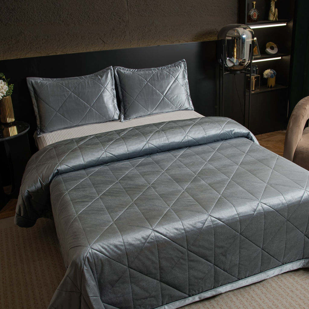 Велюровое покрывало в клетку и две наволочки OVL039 160*220/50-70 1 шт - Ситрейд фото 7