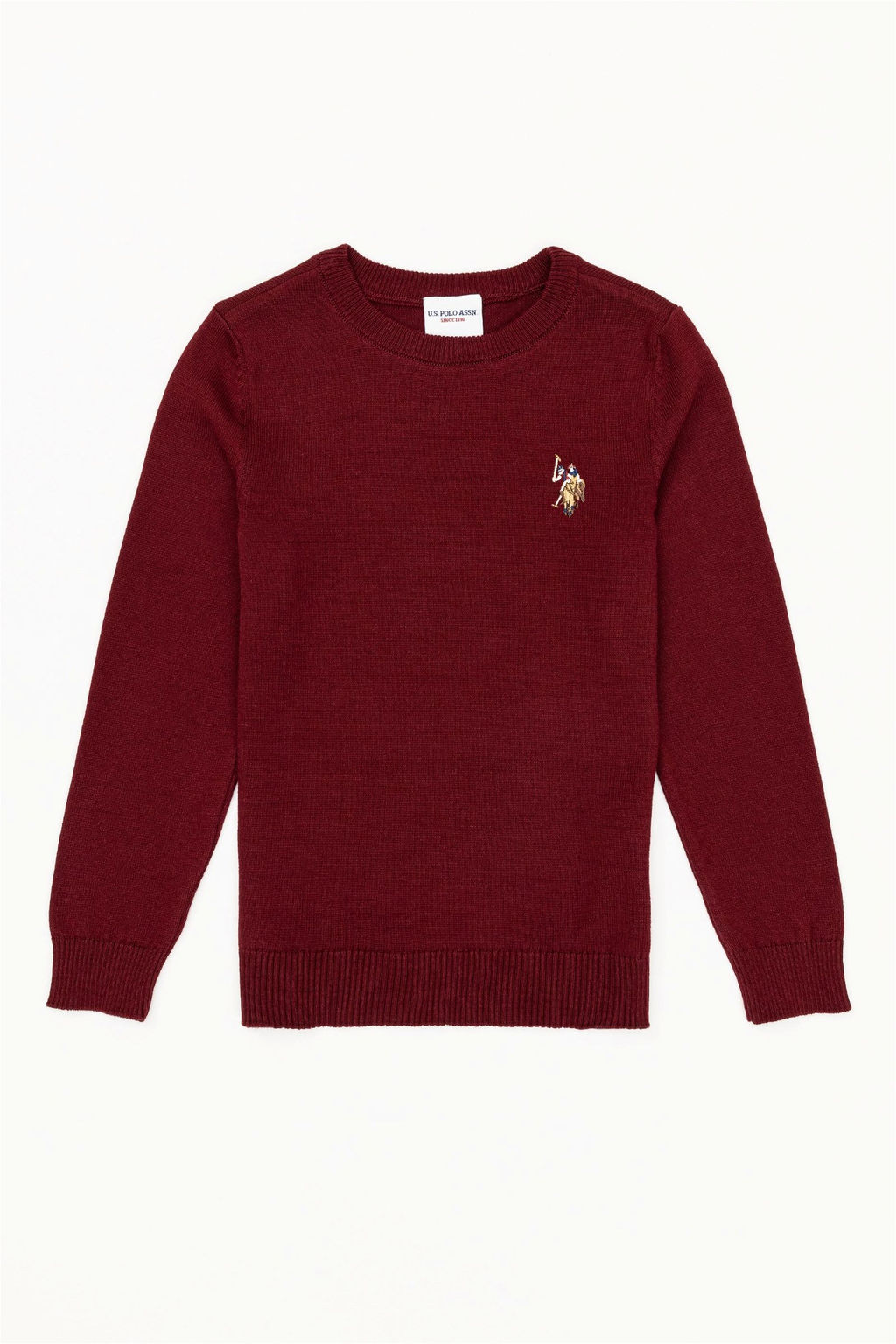 Бордовый трикотажный свитер с круглым вырезом для мальчика - U.s. polo assn фото 4